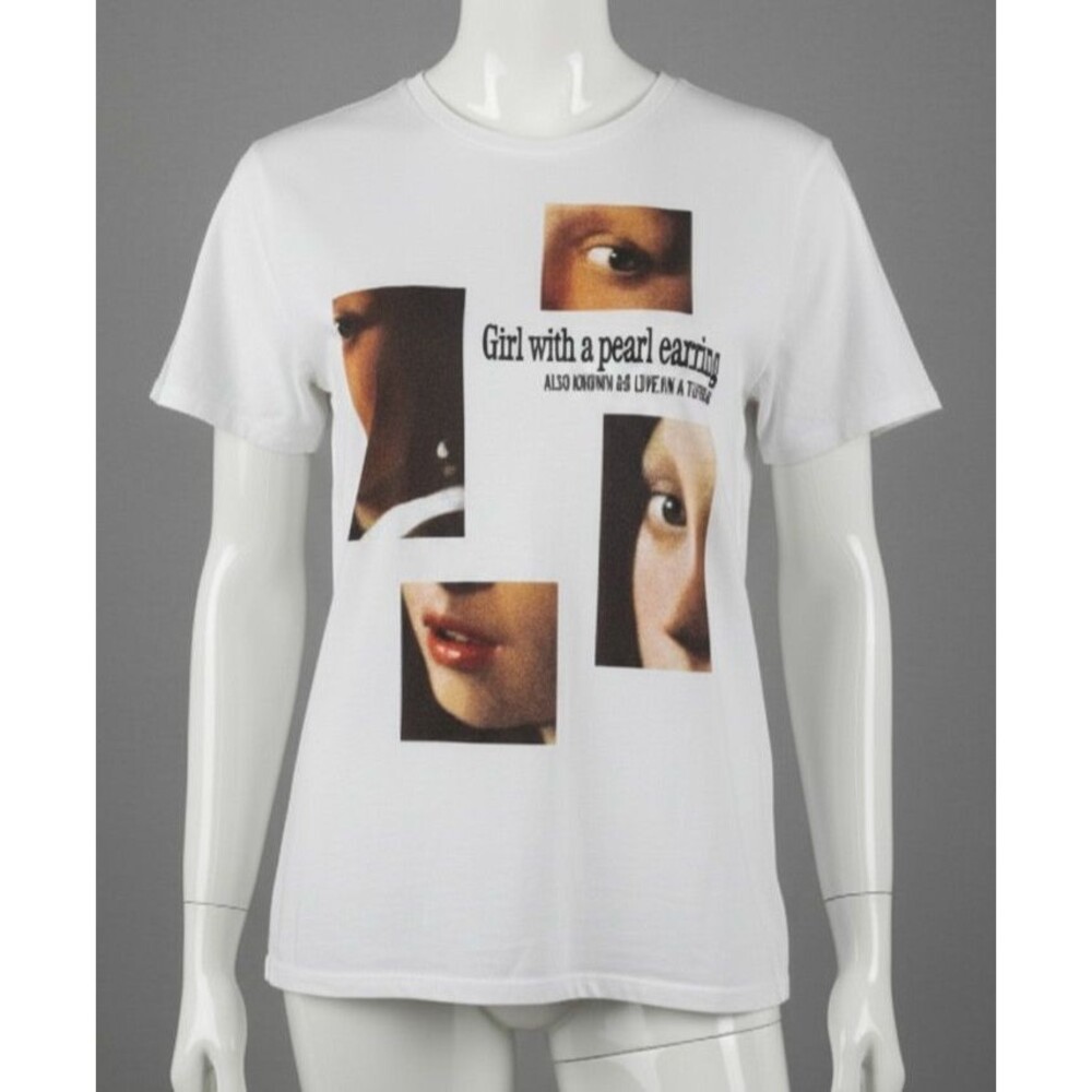 Zara Girl with a Pearl Earring Graphic T-Shirt Vermeer Art Print White Size L